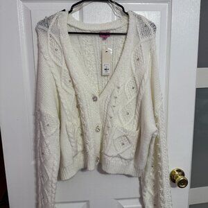 Francescas Annamaria Cable Short Embellished Cardigan - White